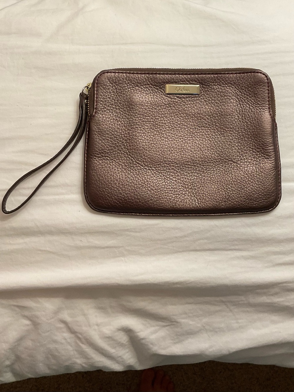 Cole Haan Metallic Brown Leather Wristlet Clutch